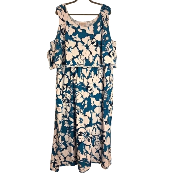 Woman Within 2X 26/28 Cotton Stretch Knit Tiered Maxi Dress Floral Sleeveless - Picture 2 of 9